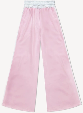 Luźne spodnie damskie z lampasami pudrowy róż (764ART)