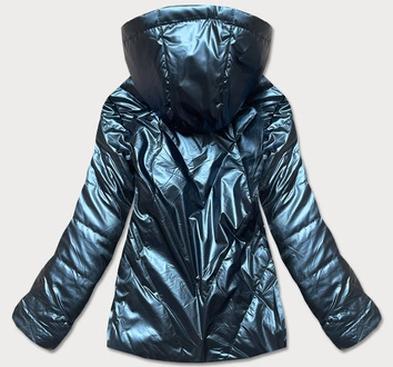 Krótka błyszcząca kurtka damska granat (w586-1)