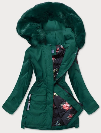 KURTKA ZIMOWA DAMSKA Z OZDOBNĄ PODSZEWKĄ ZIELONA (B9576-10)