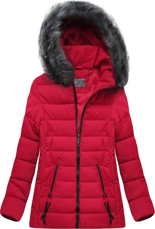 PIKOWANA DAMSKA KURTKA ZIMOWA Z KAPTUREM CZERWONA (XB9503X)