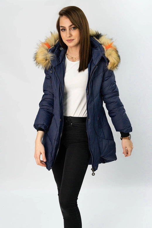 PIKOWANA KURTKA DAMSKA ZIMOWA GRANATOWA (209-1)