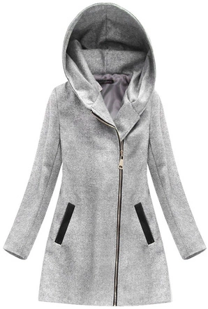 PŁASZCZ Z DOMIESZKĄ WEŁNY I KAPTUREM JASNOSZARY (6766)