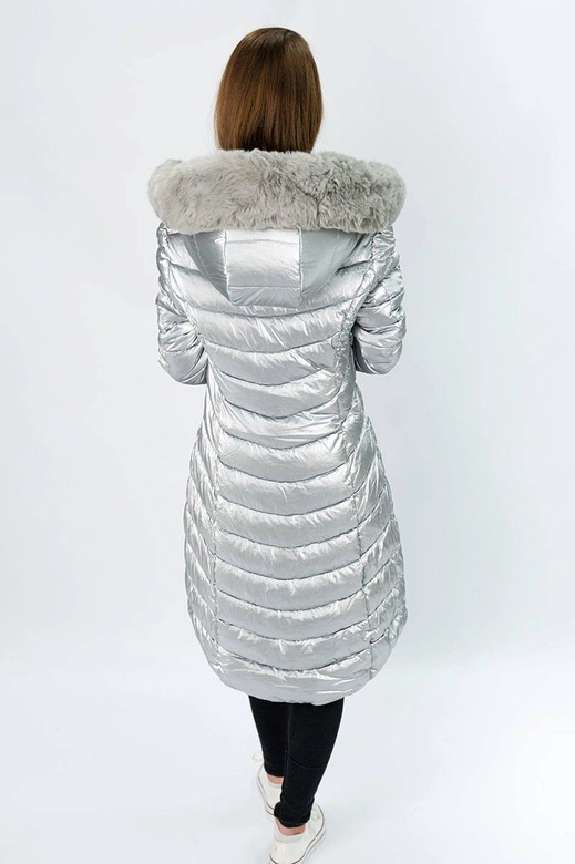 ASYMETRYCZNA DAMSKA KURTKA ZIMOWA SREBRNA (F7052)