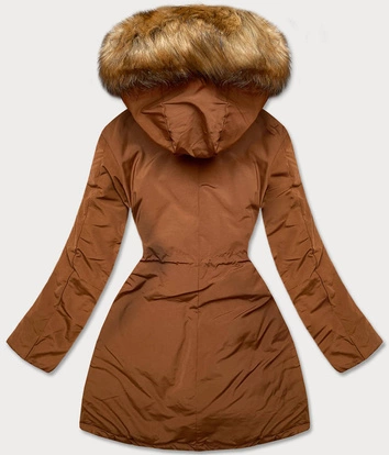 Dwustronna kurtka damska zimowa karmel-czarna (m-210a5)