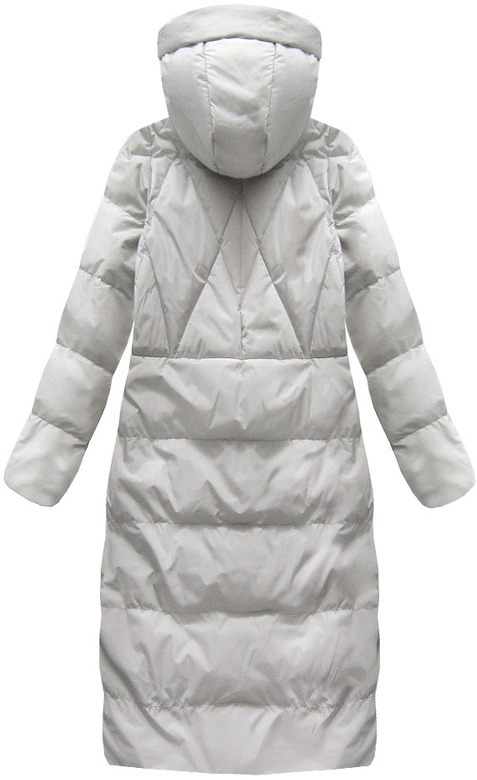 PROSTY ZIMOWY PŁASZCZ DAMSKI Z PUCHEM NATURALNYM JASNOSZARY (7120)