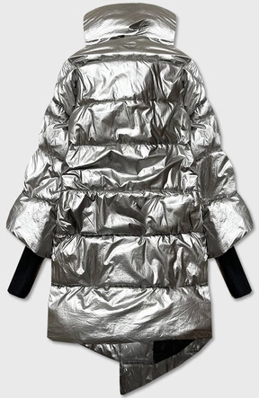 BŁYSZCZĄCA KURTKA DAMSKA OVERSIZE SREBRNA (737ART)
