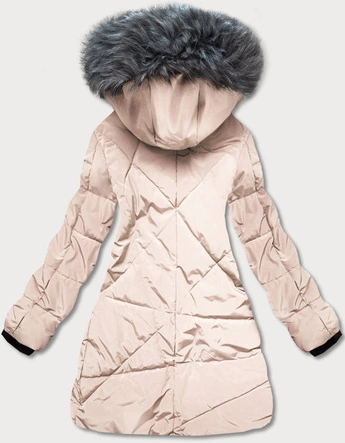 PIKOWANA KURTKA ZIMOWA DAMSKA ECRU-GRAFIT (M-21015)