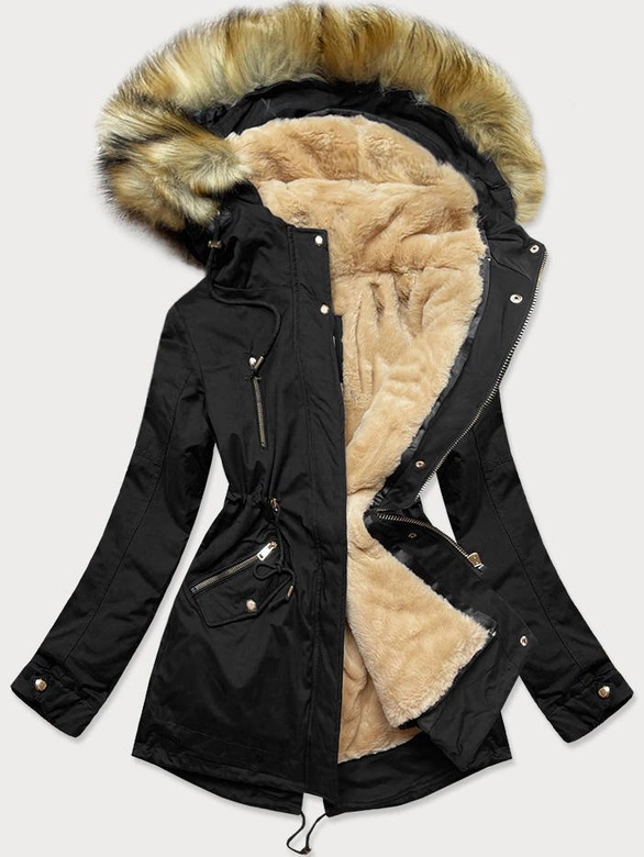 CIEPŁA DAMSKA ZIMOWA PARKA Z PODPINKĄ CZARNA (W168)