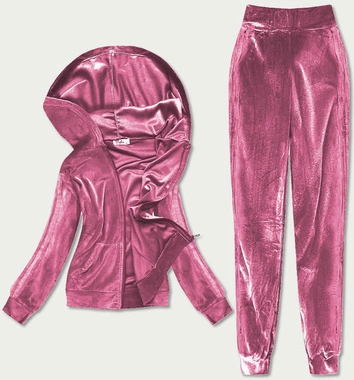 Welurowy dres damski różowy (81224)