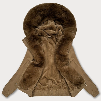 Krótka kurtka z futrzaną podszewką S'West ciemny beżowy (B8506-22)