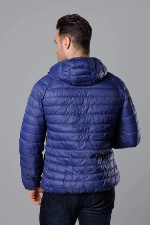 Pikowana kurtka męska z kapturem ciemno niebieska (HM112-50)