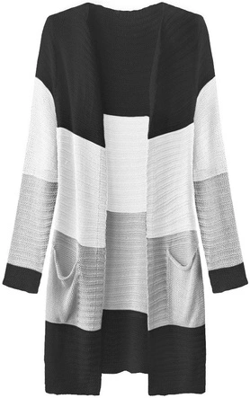 AŻUROWY KARDIGAN Z KIESZENIAMI CZARNO-BIAŁY (221ART)