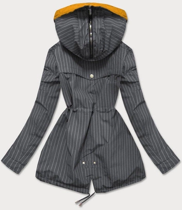 DWUSTRONNA KURTKA Z KAPTUREM W PASKI SZARO-ŻÓŁTA (W659)