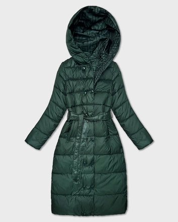 Dwustronna długa kurtka z kapturem zielona (P22-6638-33+33)