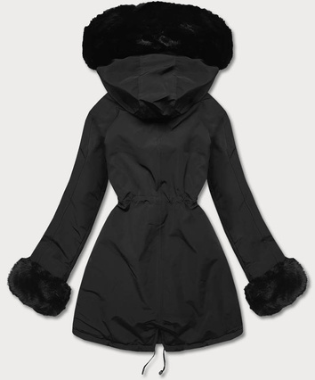 Zimowa parka damska na futerku czarna (W619/1)