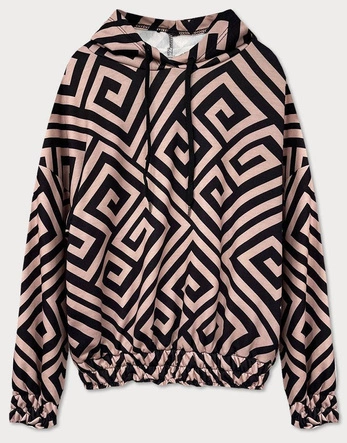BLUZA DAMSKA W GEOMETRYCZNE WZORY BEŻOWO-CZARNA (21173)