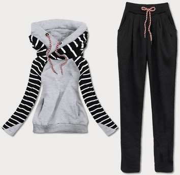 KOMPLET DRESOWY Z KAPTUREM CZARNO-SZARY (AMG740A)