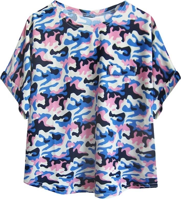 KRÓTKA BLUZKA MORO ECRU-RÓŻOWA (425ART)