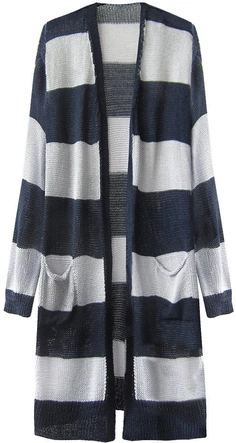 AŻUROWY KARDIGAN Z KIESZENIAMI GRANATOWO-SZARY (234ART)