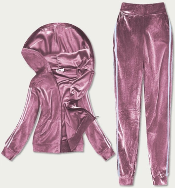 Welurowy dres damski z lampasami fioletowy (81223)