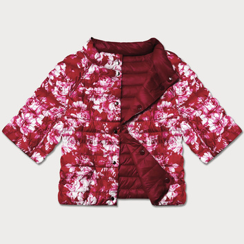 Dwustronna kurtka damska plus size z rękawem 3/4 Minority czerwona/kwiaty (M23-7010-16)