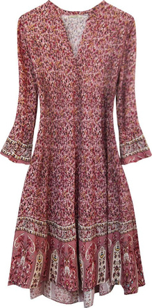 SUKIENKA BOHO W KOLOROWE KWIATKI RÓŻOWA (574/1ART)