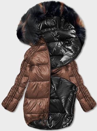 Dwustronna kurtka oversize czarno-brązowa (h-1088-01)