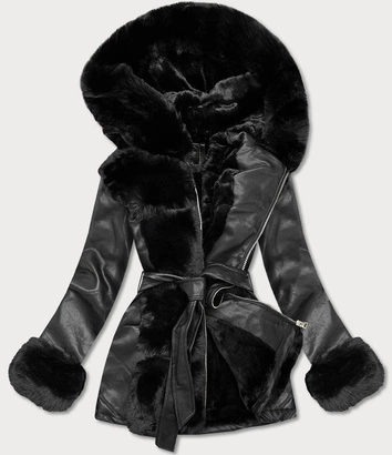 RAMONESKA Z FUTRZANYM KAPTUREM CZARNA (5543BIG)