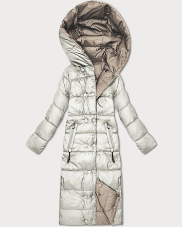 Dwustronna zimowa kurtka do kolan Minority ecru-beż (P3-6017-12+62)