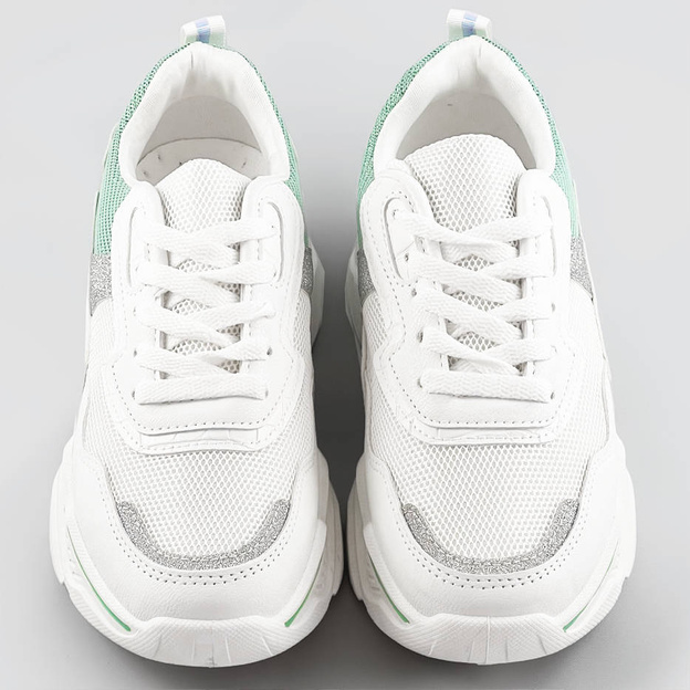 Sneakersy damskie z brokatowymi wstawkami biało-miętowe (lu-2)