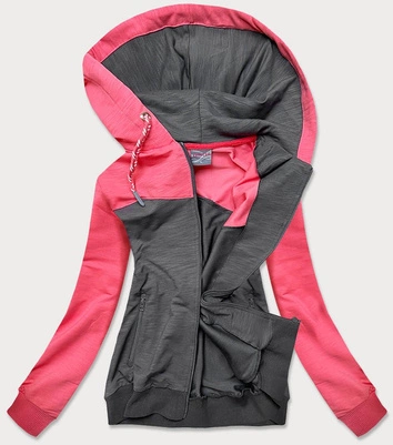 BAWEŁNIANA BLUZA DAMSKA Z KAPTUREM RÓŻOWO-GRAFITOWA (57909)