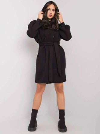 Dresowa sukienka oversize z paskiem czarna (7253)