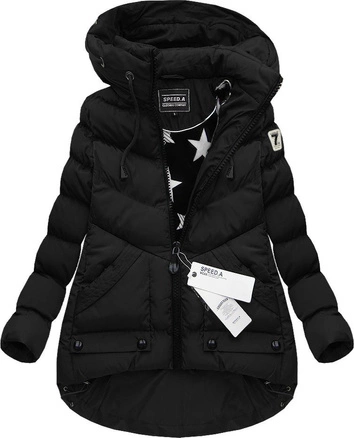 KRÓTKA KURTKA Z KAPTUREM CZARNA (W805BIG)