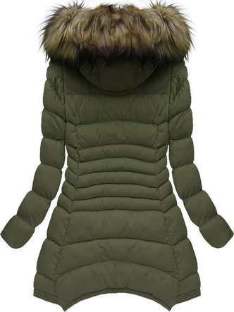 PIKOWANA KURTKA BEZRĘKAWNIK Z KAPTUREM KHAKI (W822)