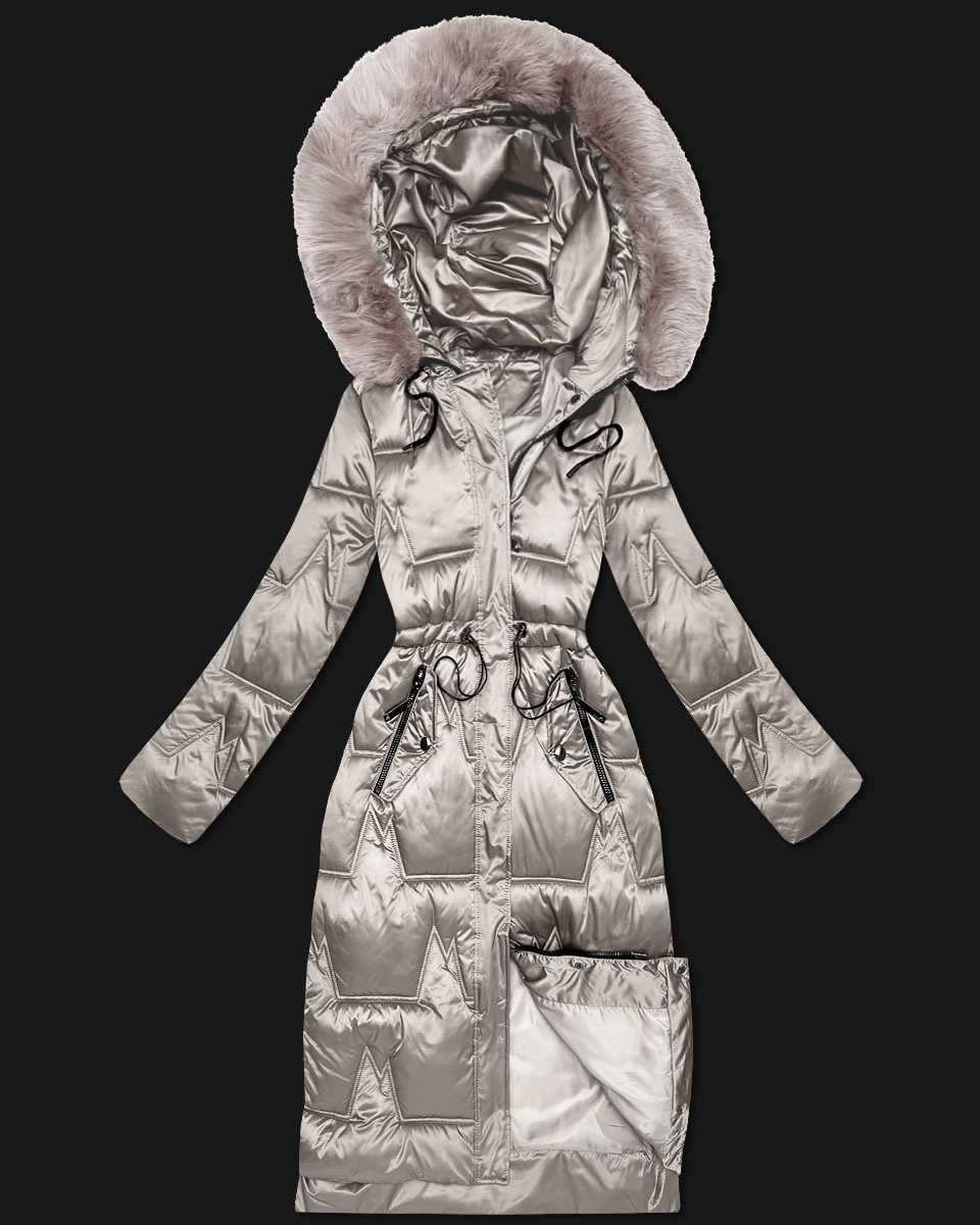 Zimowa kurtka damska ze ściągaczem w talii S'West jasny beżowy (B8522-46)