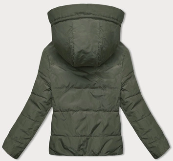Dwustronna krótka kurtka z kapturem khaki-beż (B8181-11046)