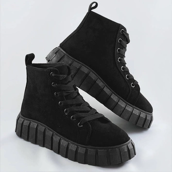 Sznurowane trzewiki z imitacji zamszu czarne (xa057)