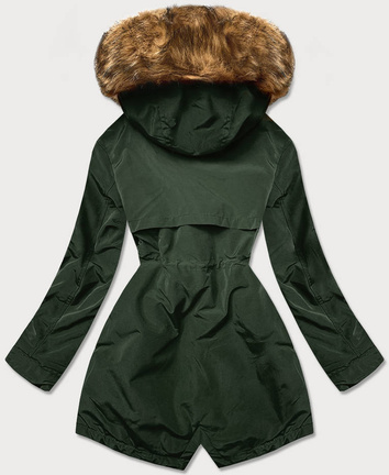 Zimowa parka damska na futrze zielona (m21312)