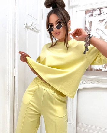 Bawełniany komplet oversize żółty (82188)