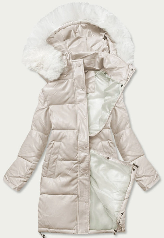 Kurtka zimowa damska ze skóry ekologicznej ecru (TY229009)