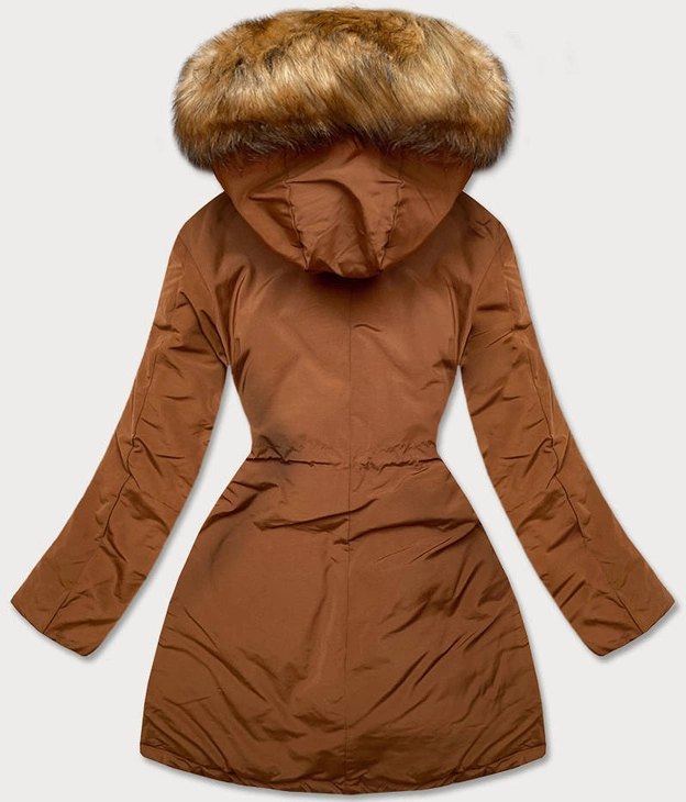 Dwustronna kurtka damska zimowa karmel-czarna (m-210a5)