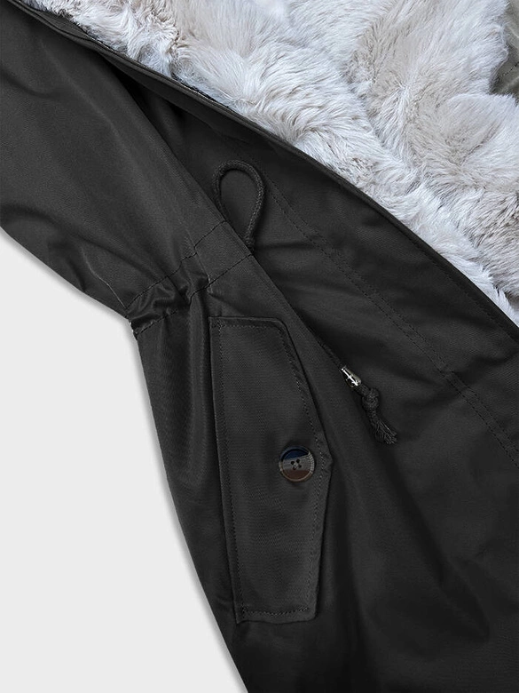 Parka damska zimowa z futerkiem czarny-beż (B557-1046)
