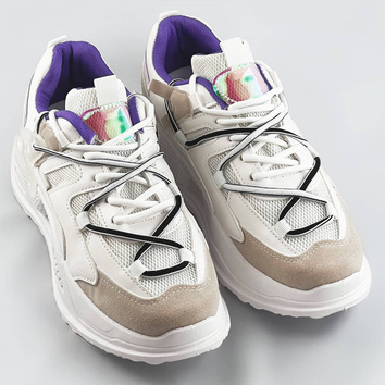 Sneakersy damskie z podwójnymi sznurówkami białe (7001)