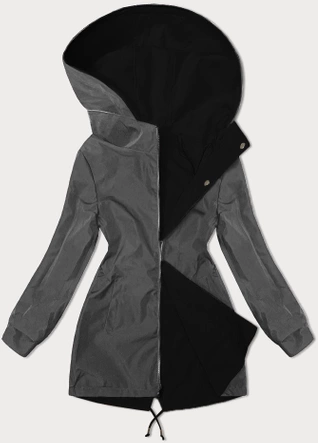 Cienka parka dwustronna damska czarno-szara (16M9081-392C)
