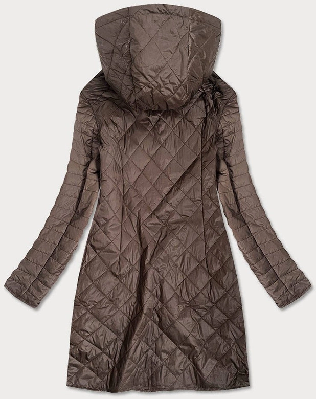 PIKOWANA KURTKA DAMSKA Z KAPTUREM BRĄZOWA (Q359#)