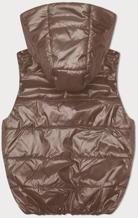Puchowy bezrękawnik z odpinanym kapturem ciemny beż (B8247-101)