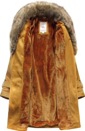 ZAMSZOWY DAMSKI PŁASZCZ ZIMOWY Z PASKIEM MUSZTARDOWY (6515)