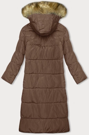 Długa kurtka zimowa z kapturem camel (V726)