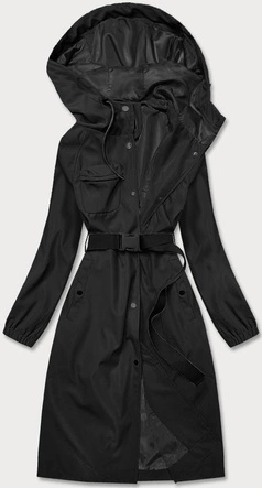 Długi płaszcz z paskiem czarny (AG5-019)