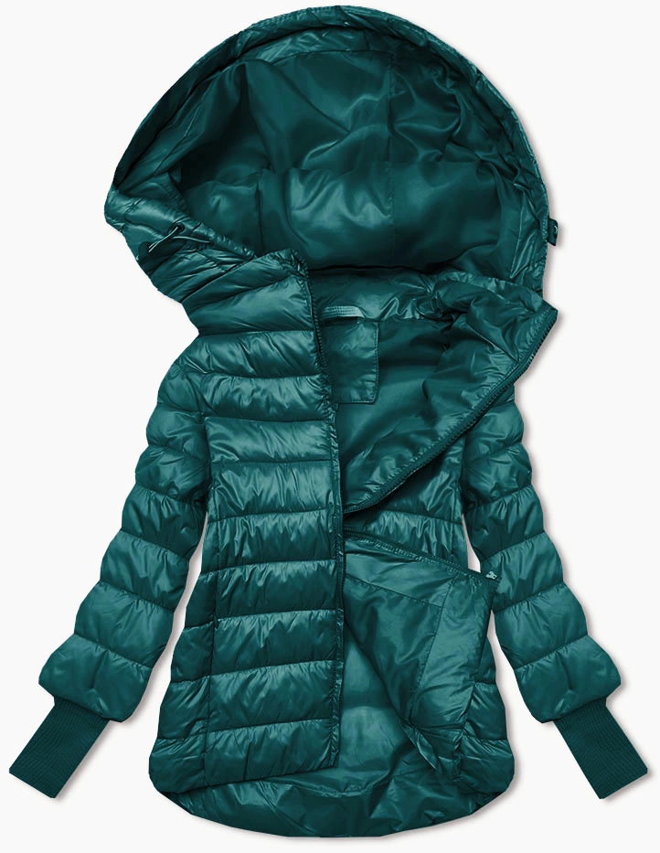 Krótka kurtka damska z dzianinowymi ściągaczami morska (P22/P3-6636-56)